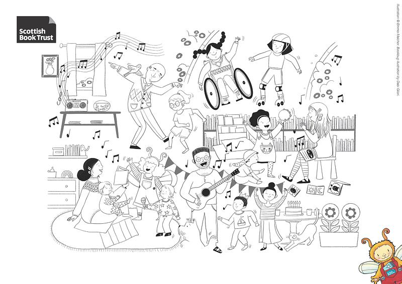 Bookbug week illustration in black and white